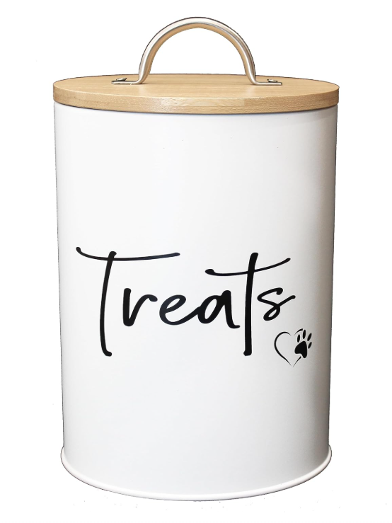 Simply Unleashed White Dog and Cat Treat Container with Easy to Open Bamboo Lid
